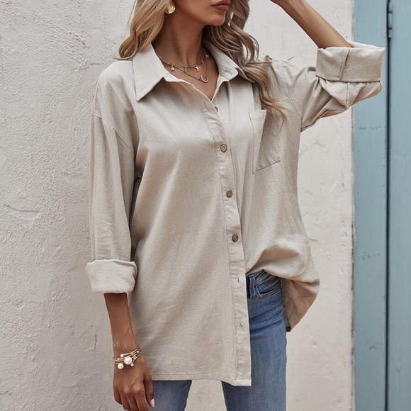 Classic Mocha Brown Button up Oversized Boyfriend Top - Picture 4 of 12